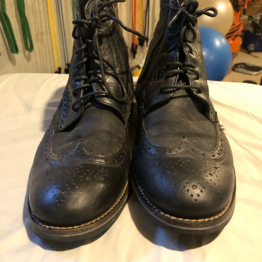 Rockport Black Leather Wingtip Zip Lace Boots